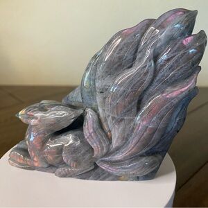 Labradorite Kitsune Nine Tailed Fox Carving